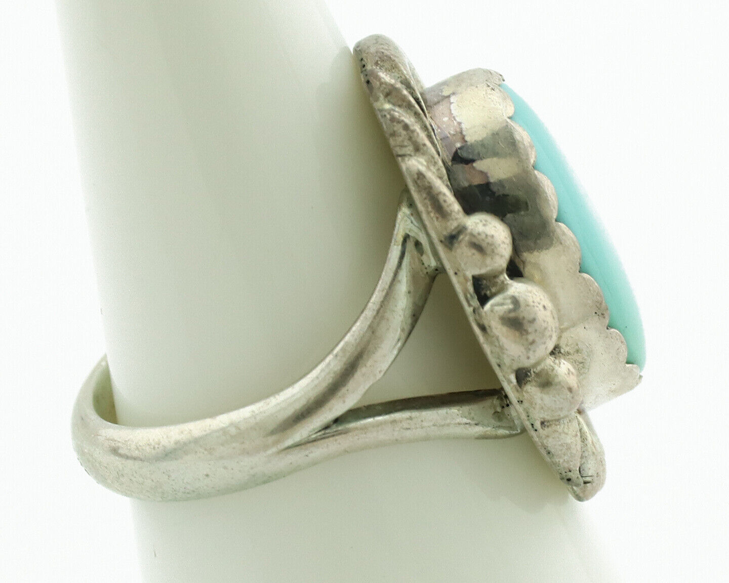 Navajo Ring .925 Silver Natural Blue Turquoise Native American Artist C.1980's