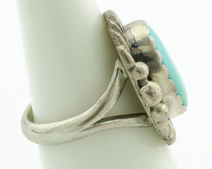 Navajo Ring .925 Silver Natural Blue Turquoise Native American Artist C.1980's