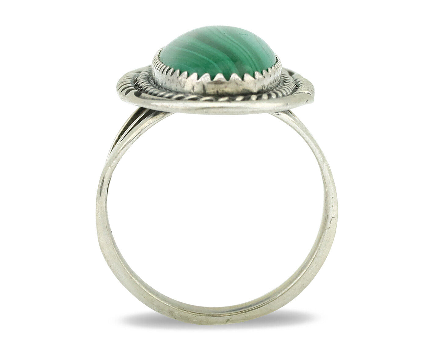 Navajo Ring 925 Silver Natural Green Malachite Signed William Denetdale C.80's