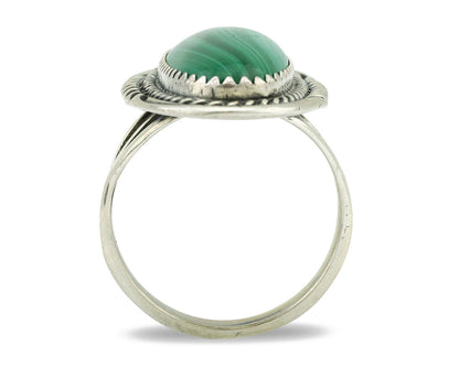 Navajo Ring 925 Silver Natural Green Malachite Signed William Denetdale C.80's