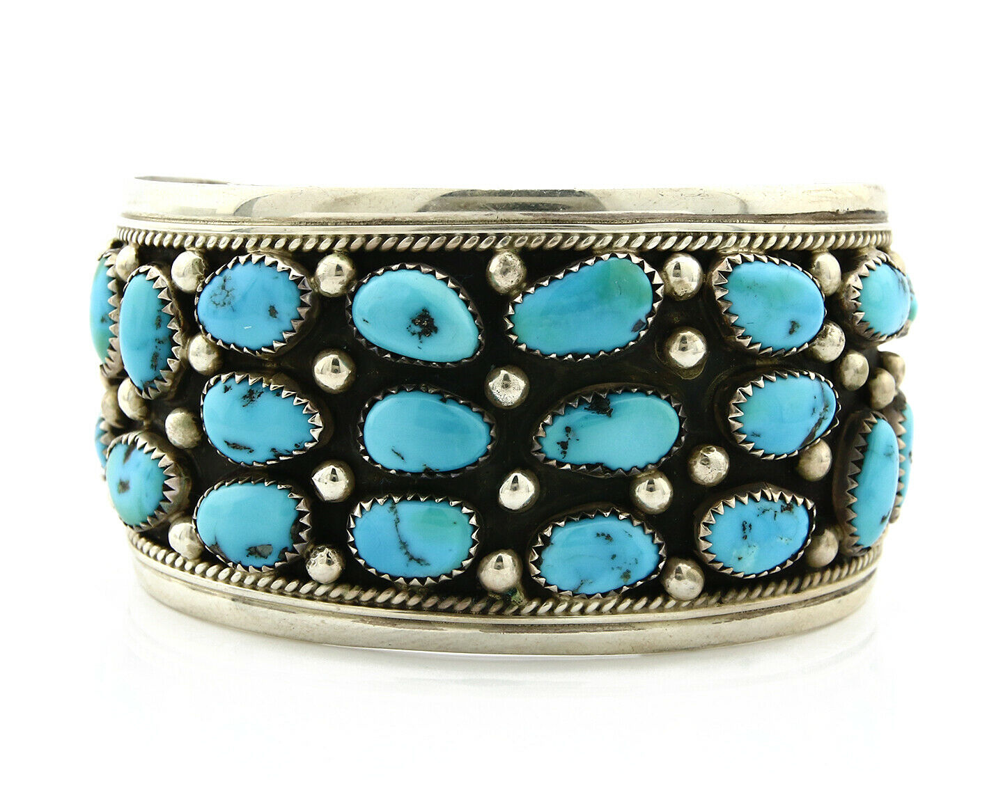 Navajo Bracelet .925 Silver Turquoise Mountain H. Spencer Native American 1990's