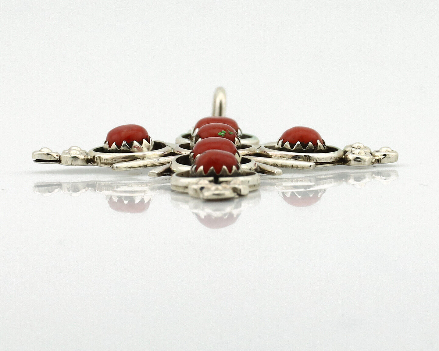 Zuni Handmade Cross Necklace 925 Silver Red Coral Artist Signed NOM? C.80's