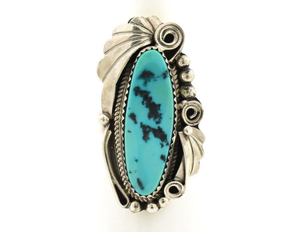 Navajo Inlay Band Ring 925 Silver Sleeping B Turquoise Signed Justin Morris C80s