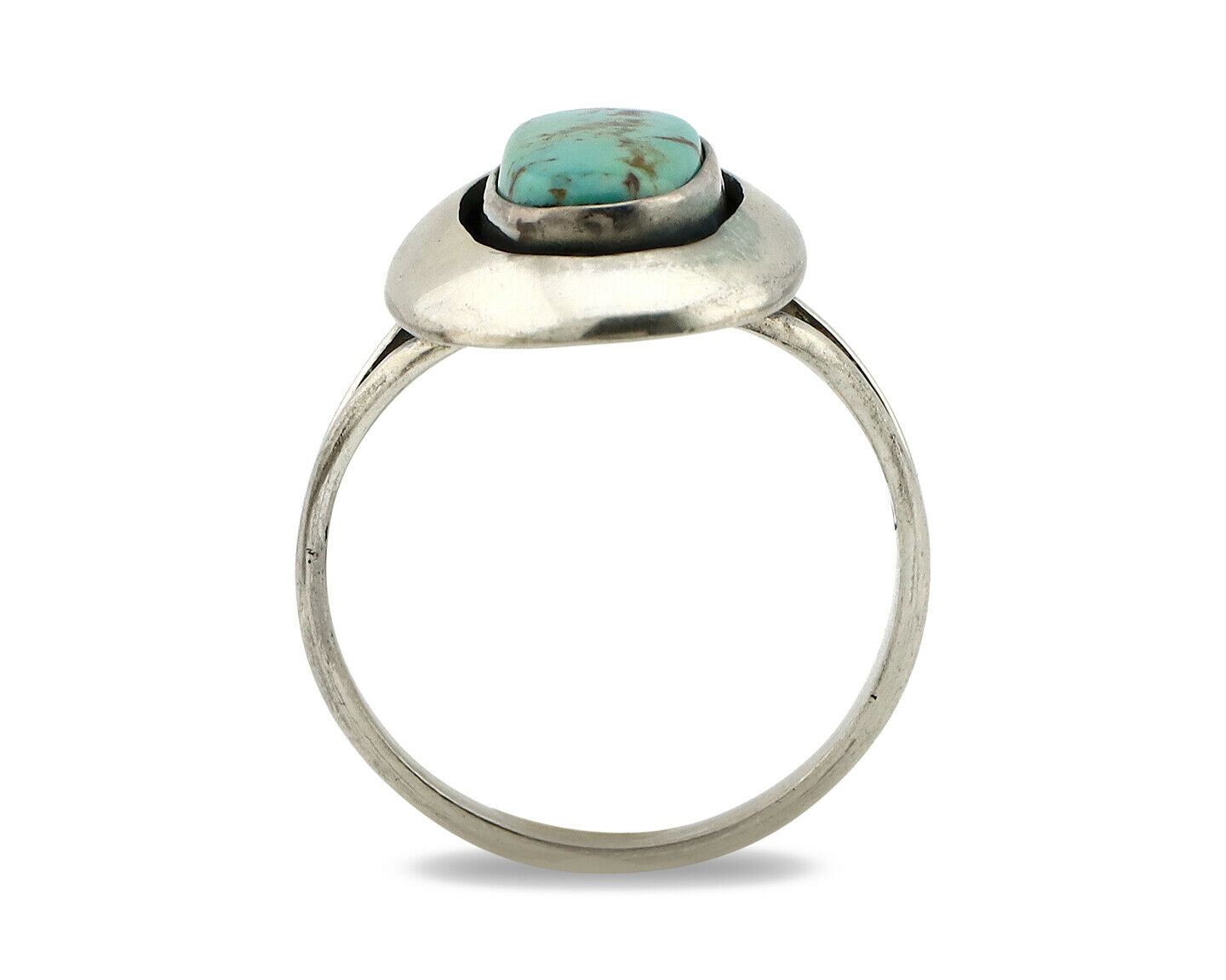 Navajo Shadow Box Ring .925 Silver Kingman Turquoise Signed M Montoya C80s