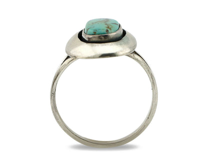 Navajo Shadow Box Ring .925 Silver Kingman Turquoise Signed M Montoya C80s