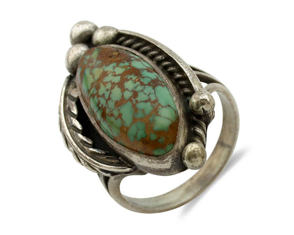 Navajo Ring .925 Silver Spiderweb Turquoise Signed Native Artist C.80's