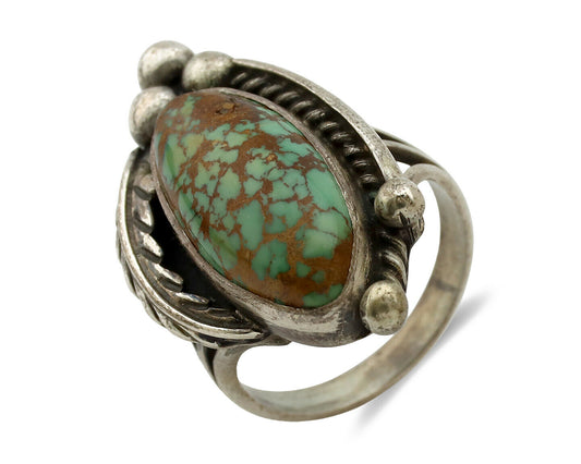 Navajo Ring .925 Silver Spiderweb Turquoise Signed Native Artist C.80's