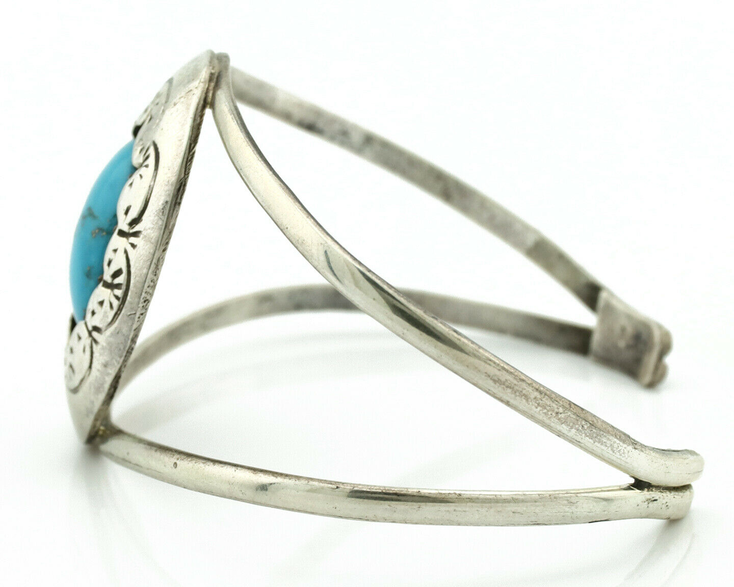 Navajo Bracelet .925 Silver Morenci Turquoise Native American Artist C.80's