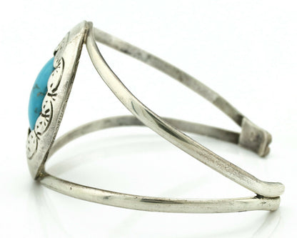 Navajo Bracelet .925 Silver Morenci Turquoise Native American Artist C.80's