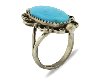 Navajo Ring .925 Silver Blue Turquoise Native American Artist C.80's