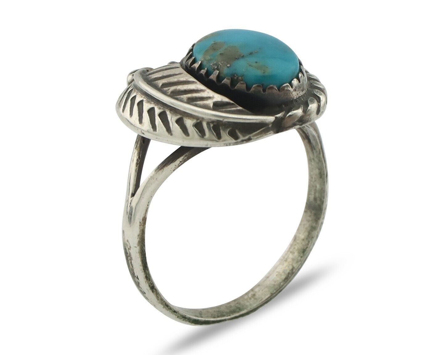 Navajo Handmade Ring .925 Silver Kingman Turquoise Native Artist C.80's