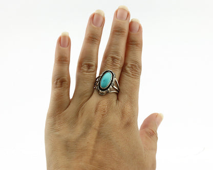 Navajo Ring .925 Silver Sleeping Beauty Turquoise Signed Yazzie C.80's