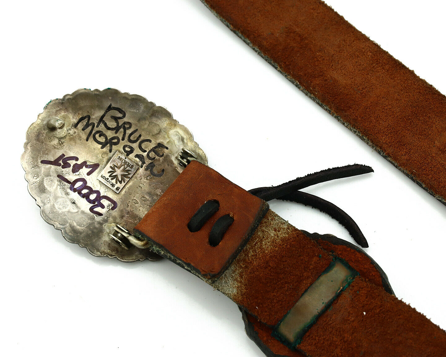 Navajo Concho Belt .925 Silver Hand Stamped Artist Signed Bruce Morgan C.80's