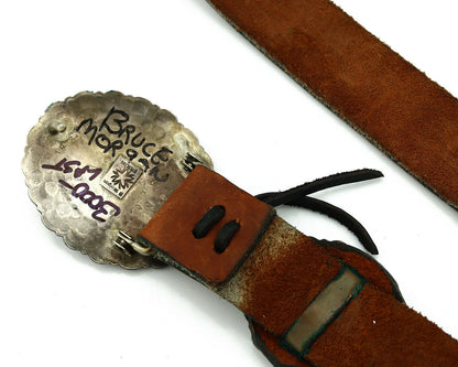 Navajo Concho Belt .925 Silver Hand Stamped Artist Signed Bruce Morgan C.80's