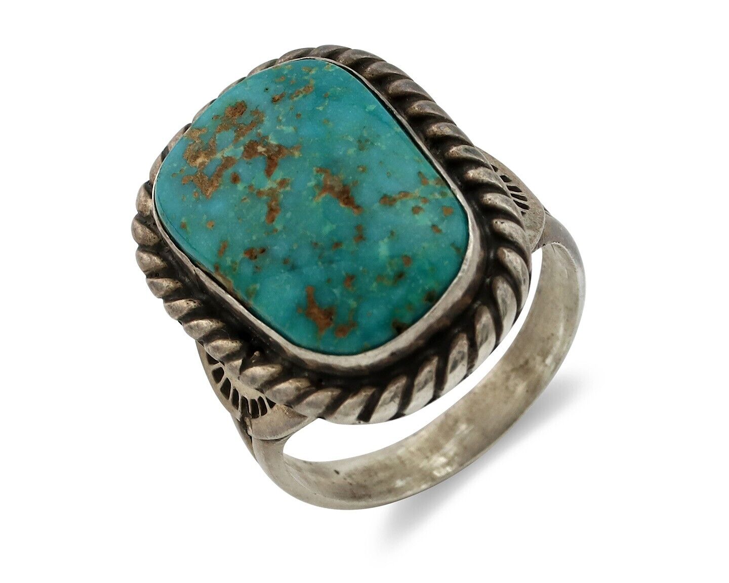 Navajo Handmade Ring 925 Silver Fox Turquoise Signed Native Artist C.80's