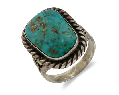 Navajo Handmade Ring 925 Silver Fox Turquoise Signed Native Artist C.80's