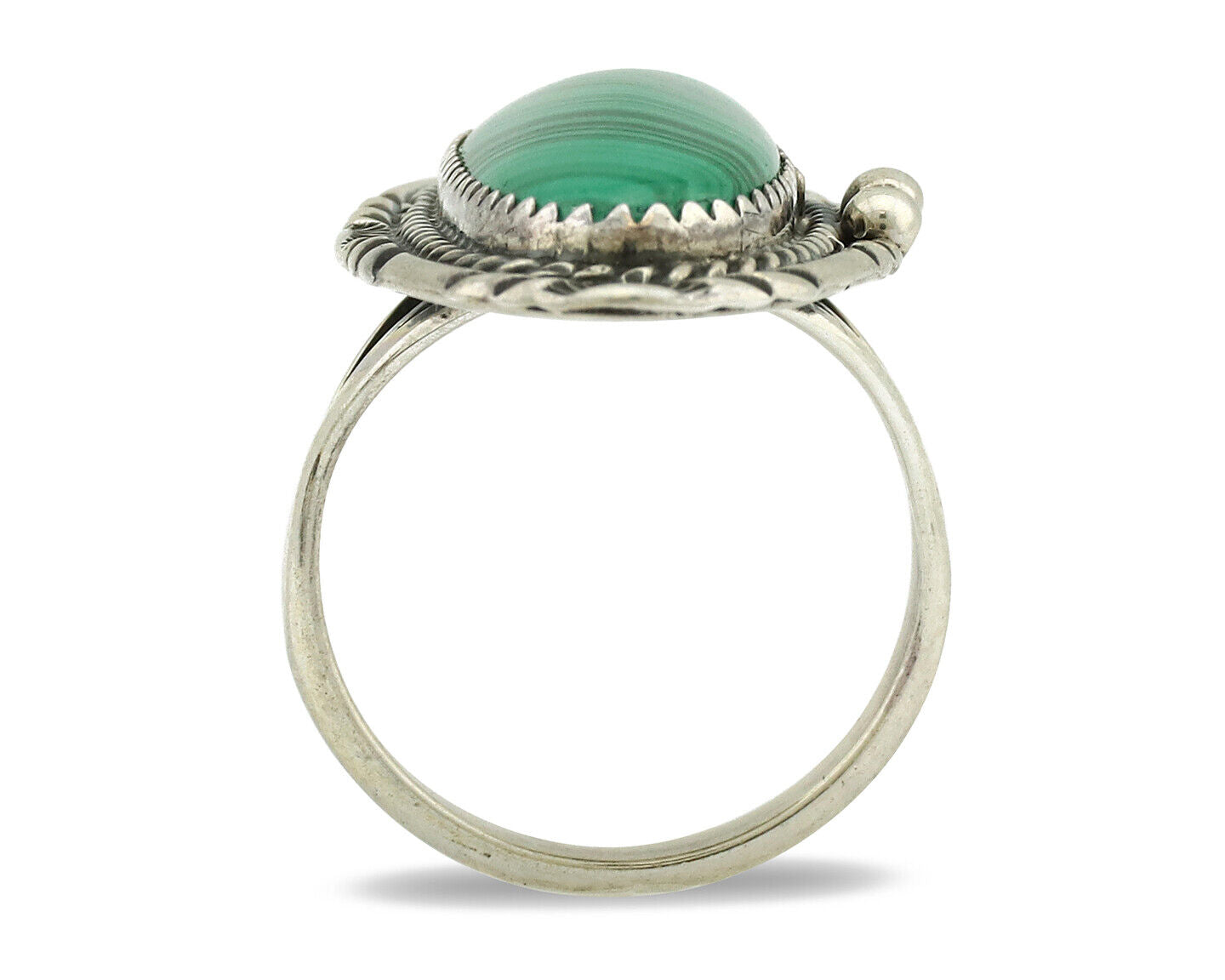 Navajo Ring 925 Silver Natural Green Malachite Signed William Denetdale C.80's