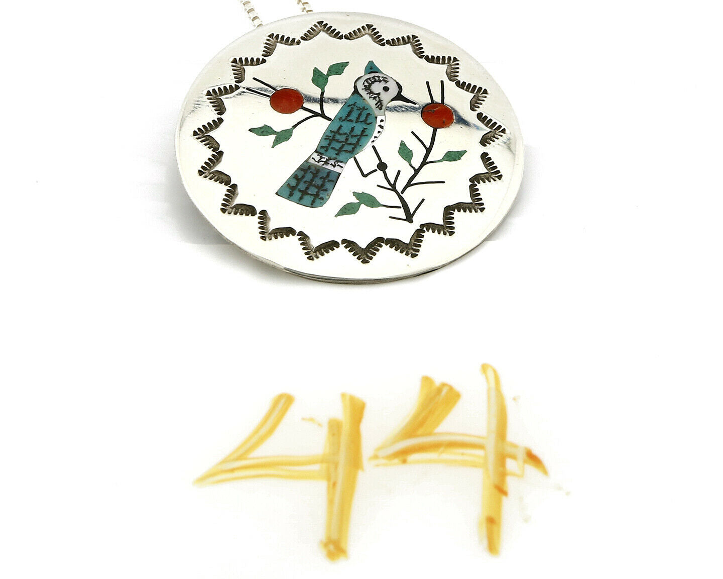 Women's Navajo Pendant Pin Inlaid Gemstone Carved .925 Silver Artist RB