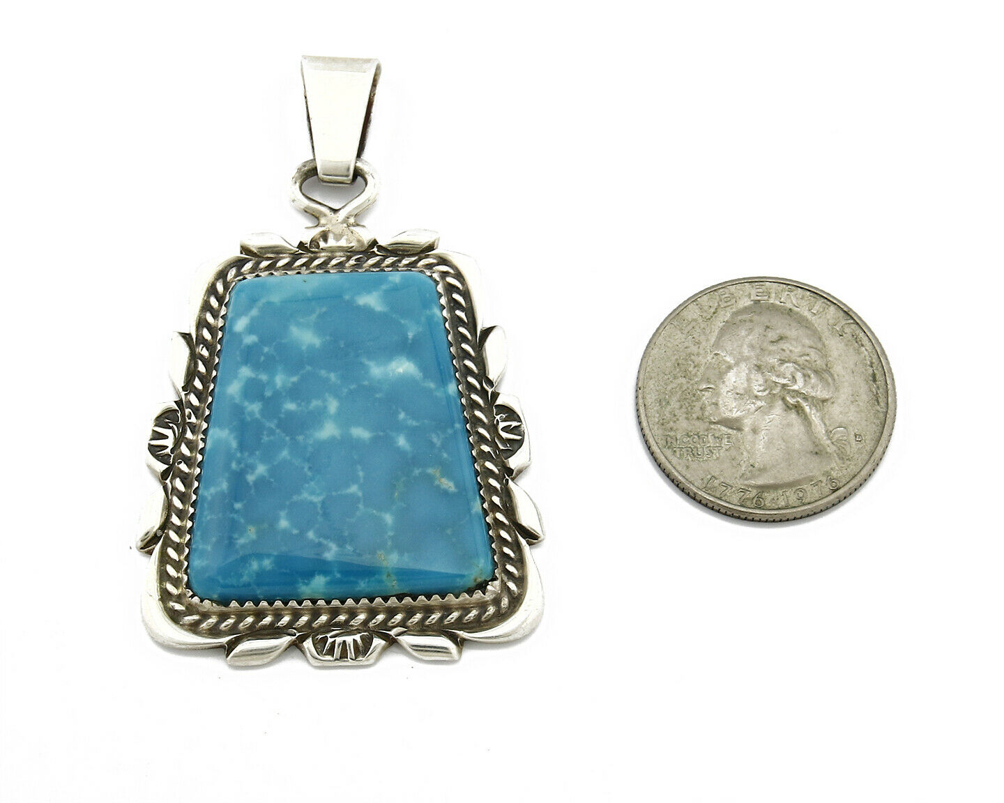 C. 1980-90's Navajo Signed TALHAT Blue Turquoise .925 Silver Pendant