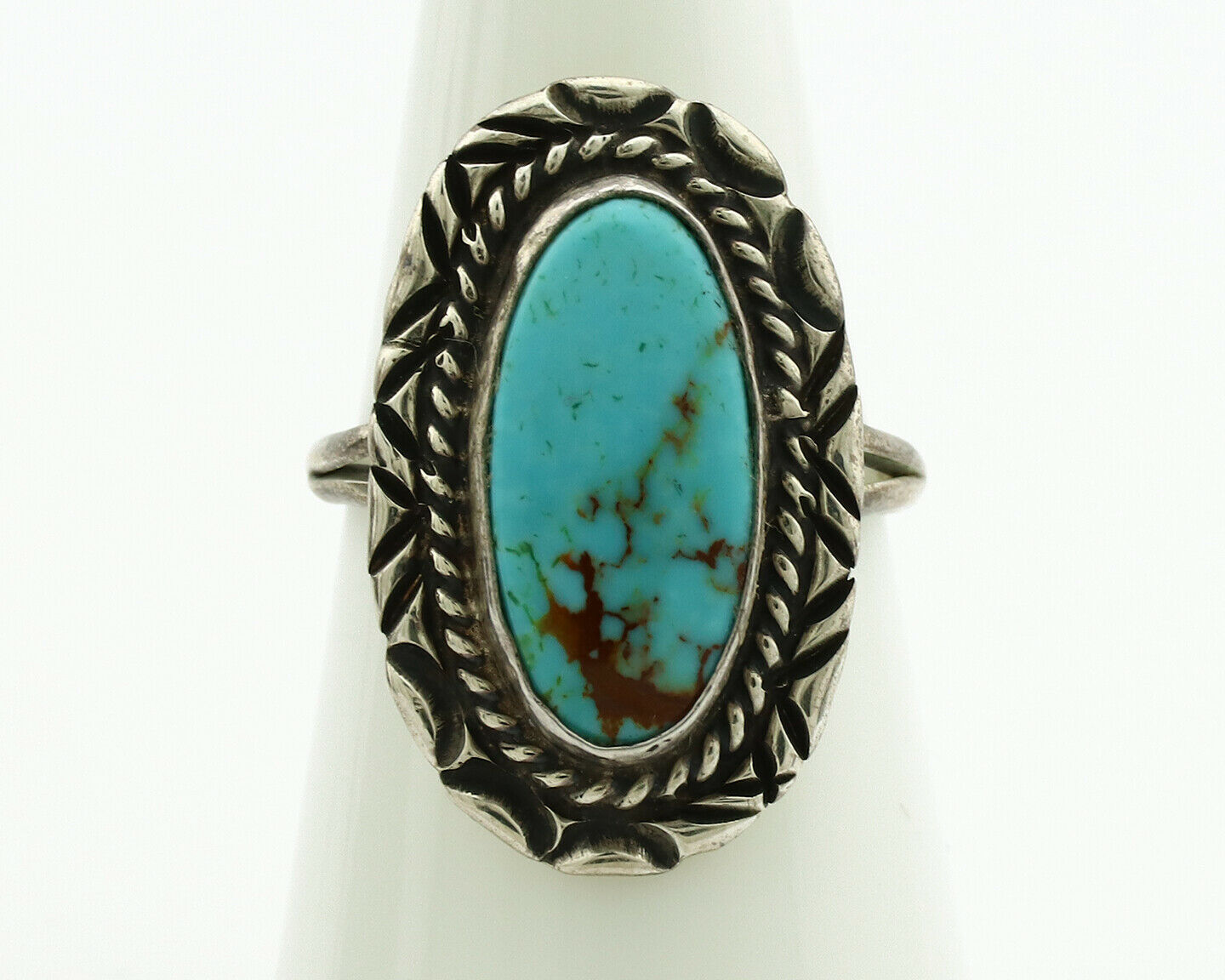 Navajo Ring .925 Silver Kingman Turquoise Native American Artist C.1980's