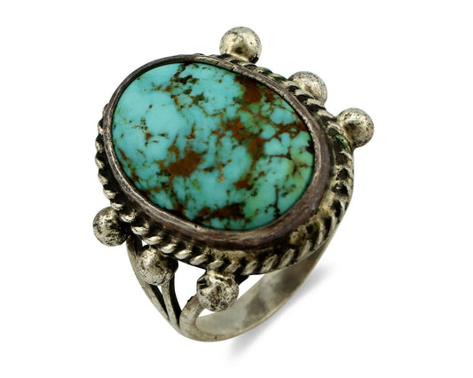 Navajo Ring .925 Silver Natural Blue Turquoise Artist Signed MC C.80's