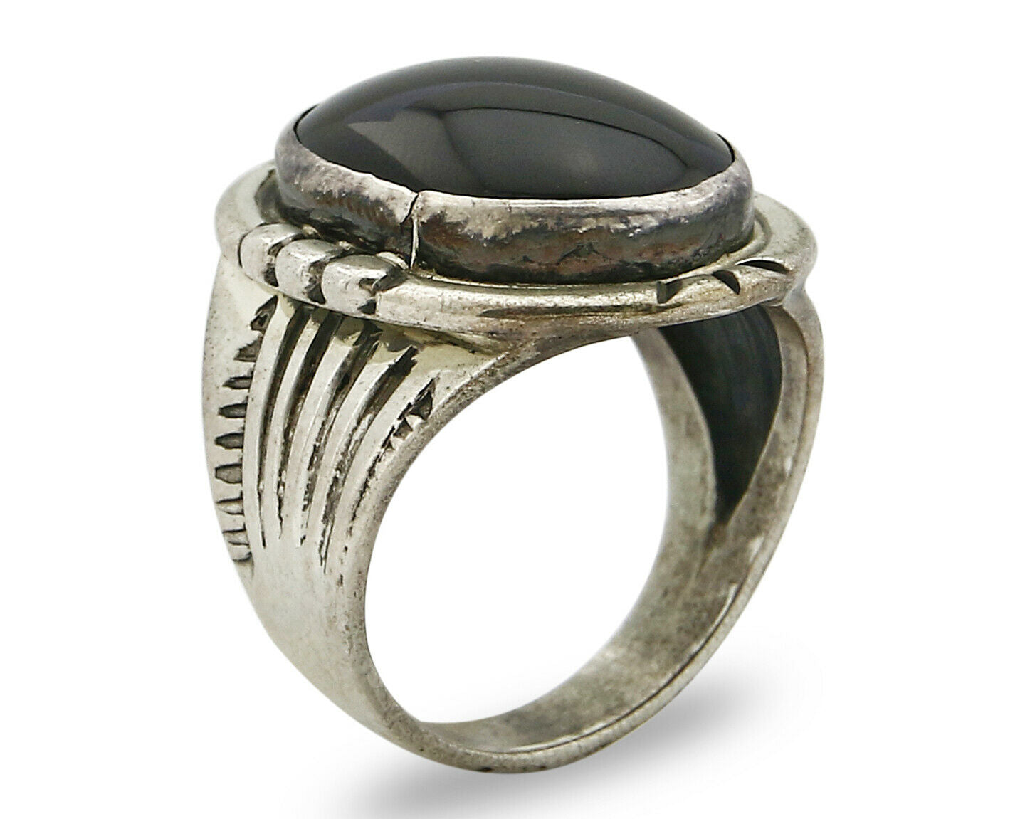 Women's Navajo Ring .925 SOLID Silver Hand Stamped Black Onyx Signed MP