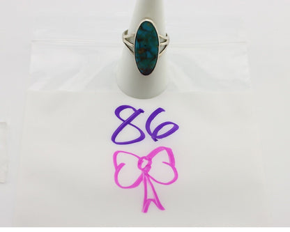 Navajo Ring .925 Silver Blue Gem Turquoise Native American Artist C.80's