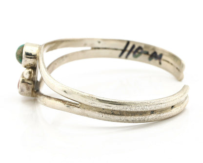Navajo Bracelet .925 Silver Turquoise & Coral Artist Native American C.1980's