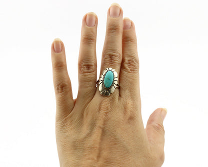 Navajo Ring .925 Silver Arizona Turquoise Signed M Montoya C.80's