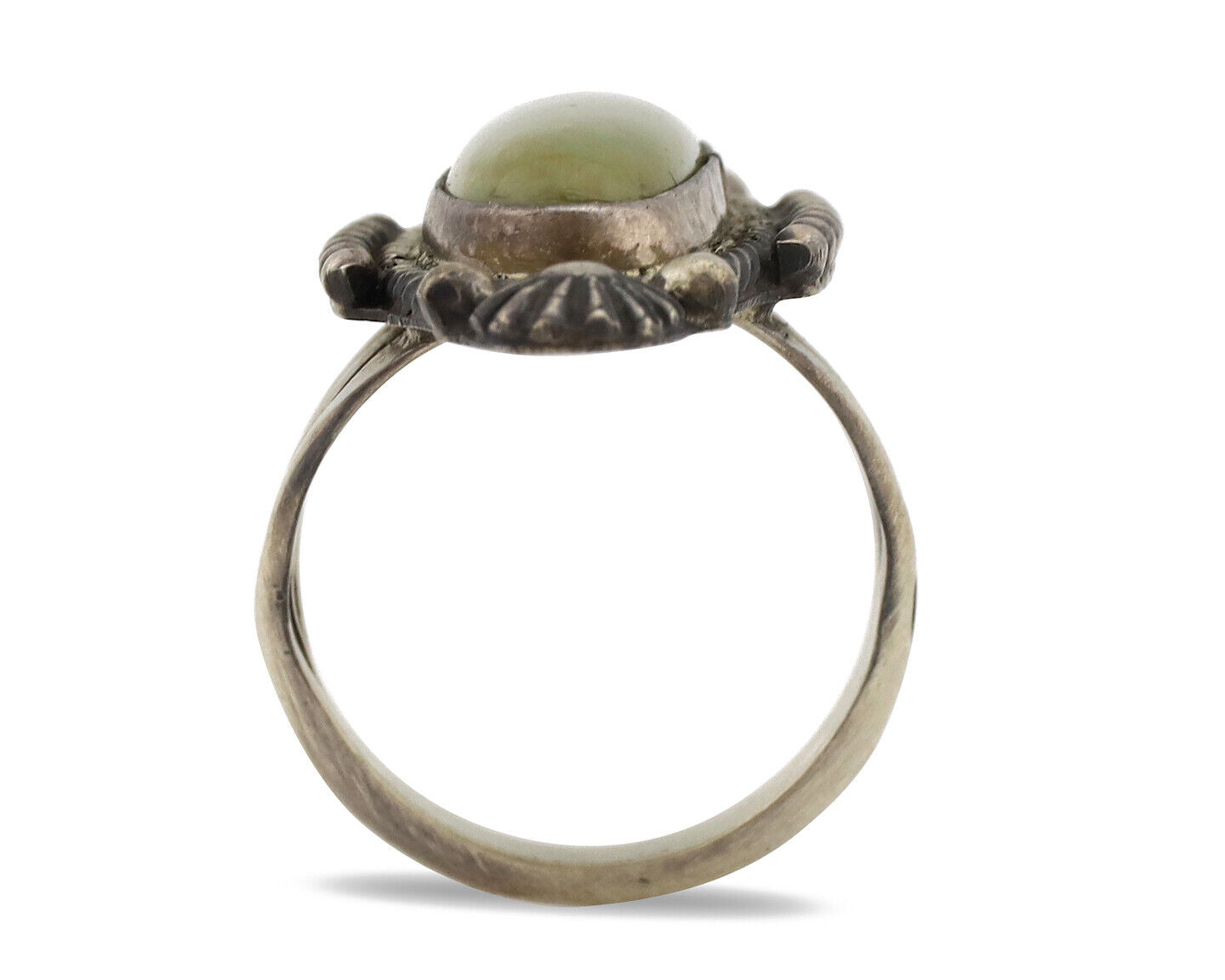 Navajo Ring 925 Silver Natural Green Turquoise Artist Signed RB C.80's