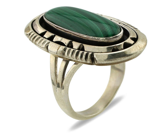 Navajo Ring 925 Silver Natural Malachite Artist Signed William Denetdale C.80's