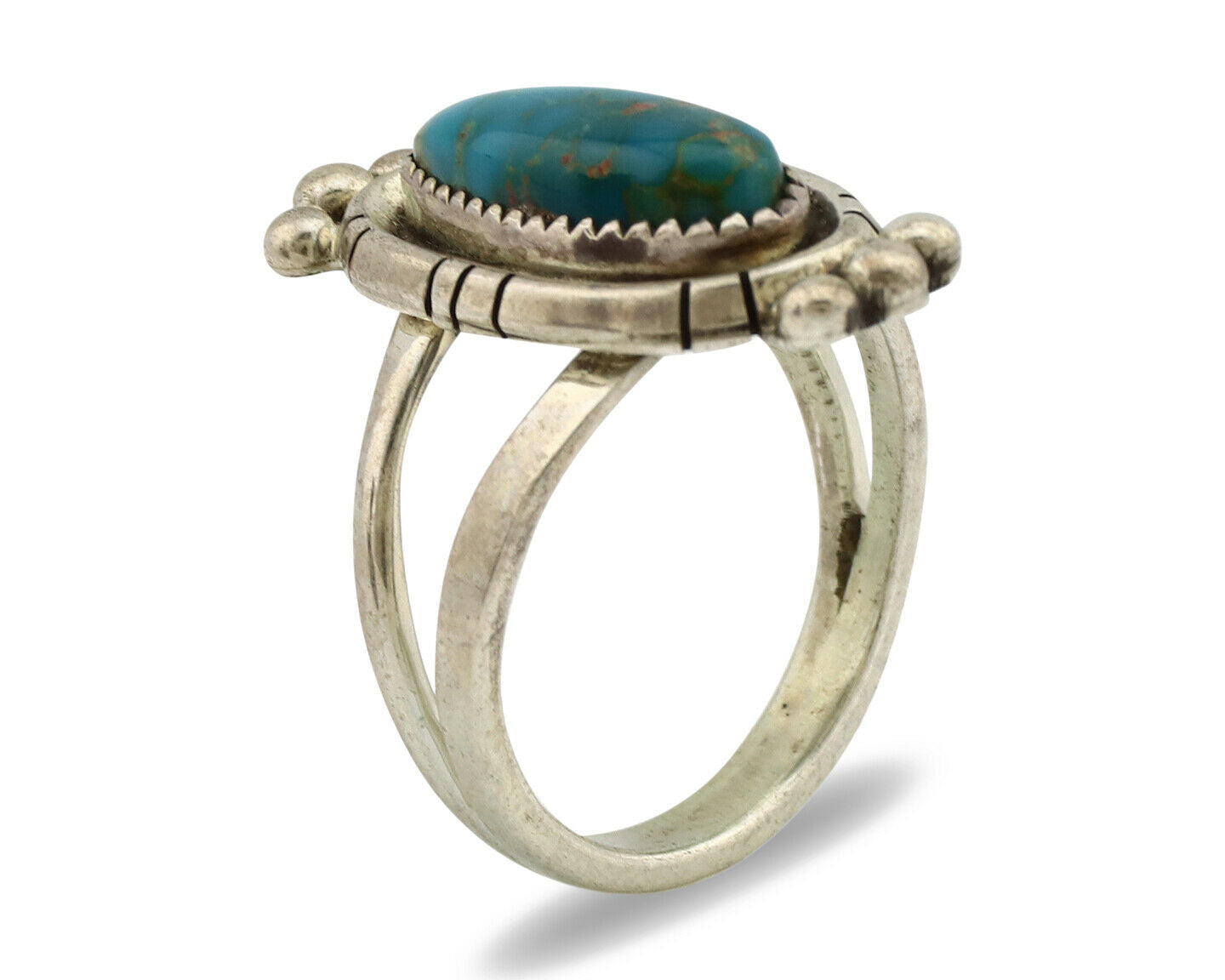Navajo Ring .925 Silver Nevada Turquoise Native American Artist C.1980's