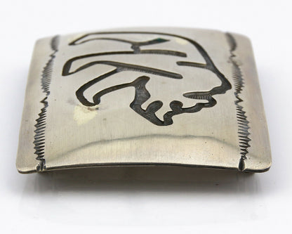Navajo Belt Buckle .925 Silver Hand Stamped Overlay Signed T Arrow C.80's