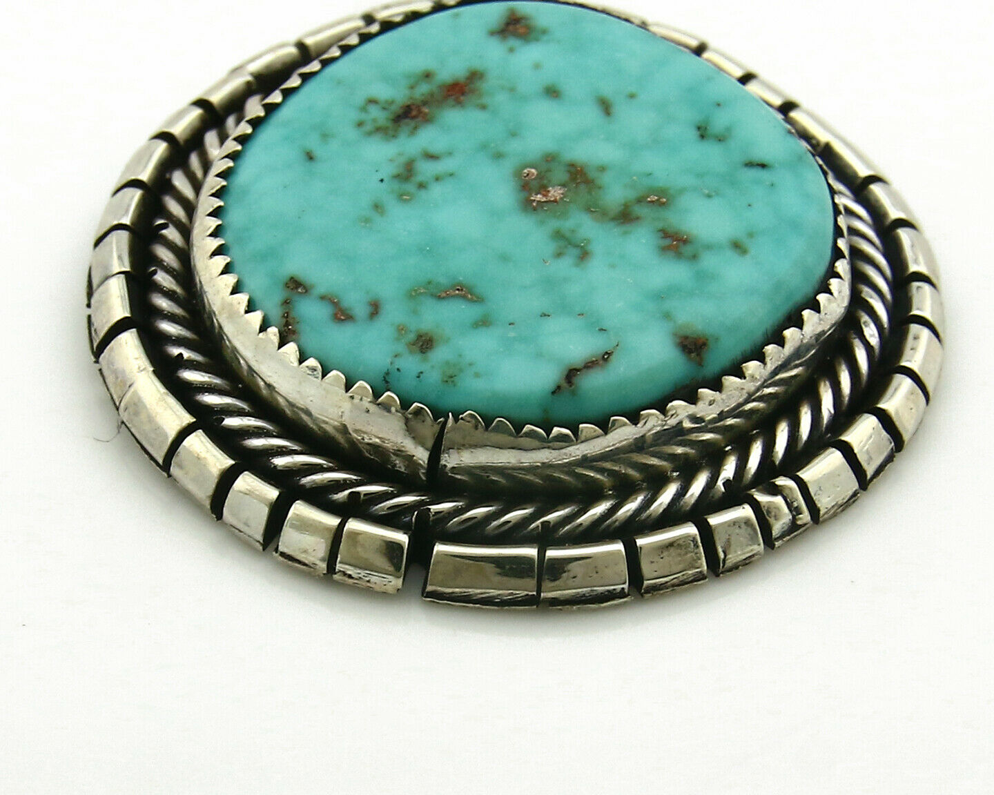 Navajo Pendant .925 Silver Kingman Turquoise Signed Artist Tom Willeto C.80's