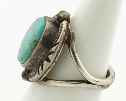 Navajo Ring .925 Silver Blue Turquoise Artist Signed Gecko C.1980's