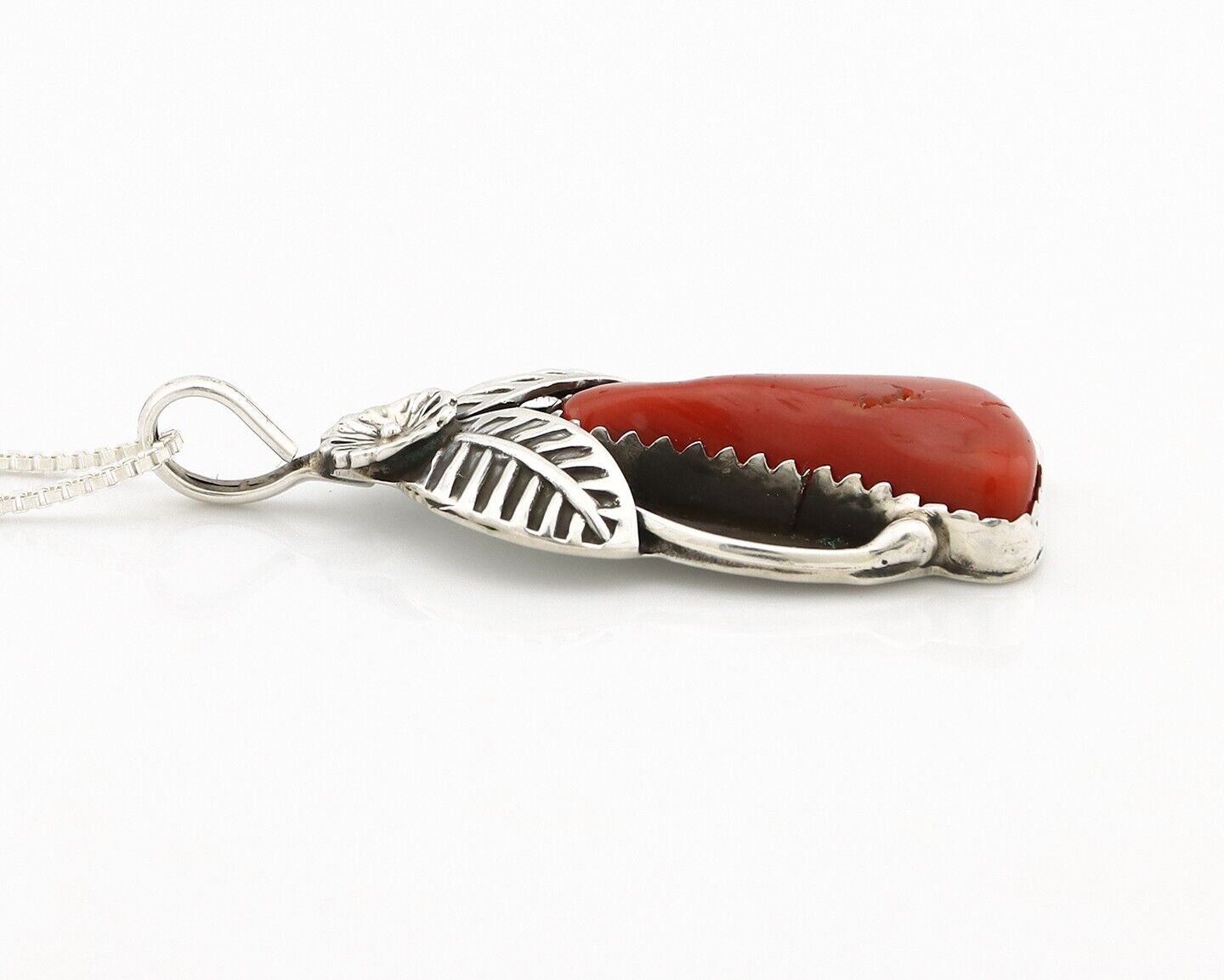 Navajo Necklace 925 Silver Red Medterranean Signed Josephine Rojas C.80's