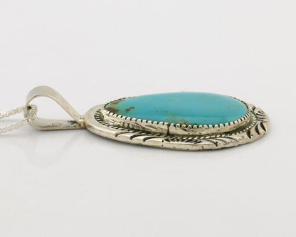Navajo Necklace .925 Silver Kingman Turquoise Native American Signed C.1980's