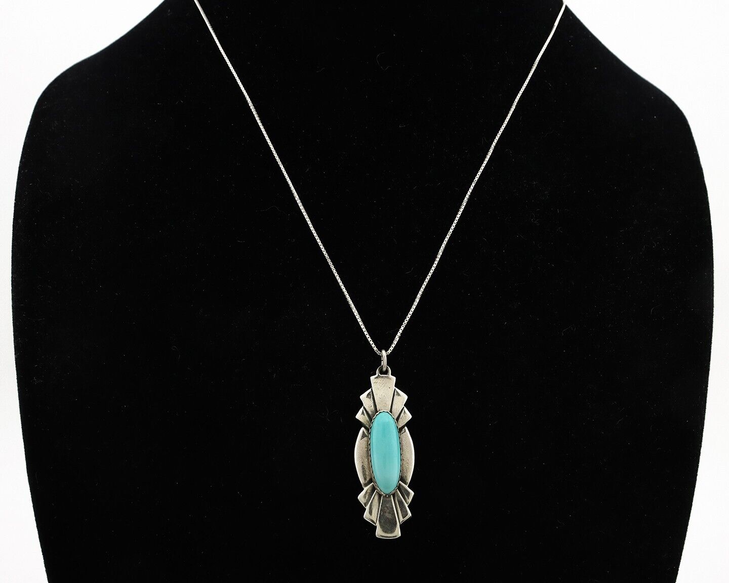 Navajo Handmade Necklace 925 Silver Natural Blue Turquoise Native Artist C.80's