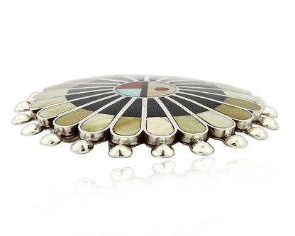 Zuni Signed Artist Victoria Unkestine Inlaid .925 SOLID Silver Tewa Pendant Pin