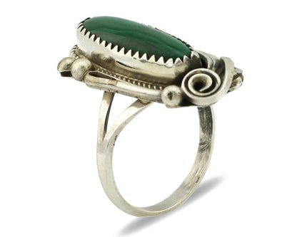 Navajo Ring 925 Silver Natural Green Malachite Signed Justin Morris C.80's
