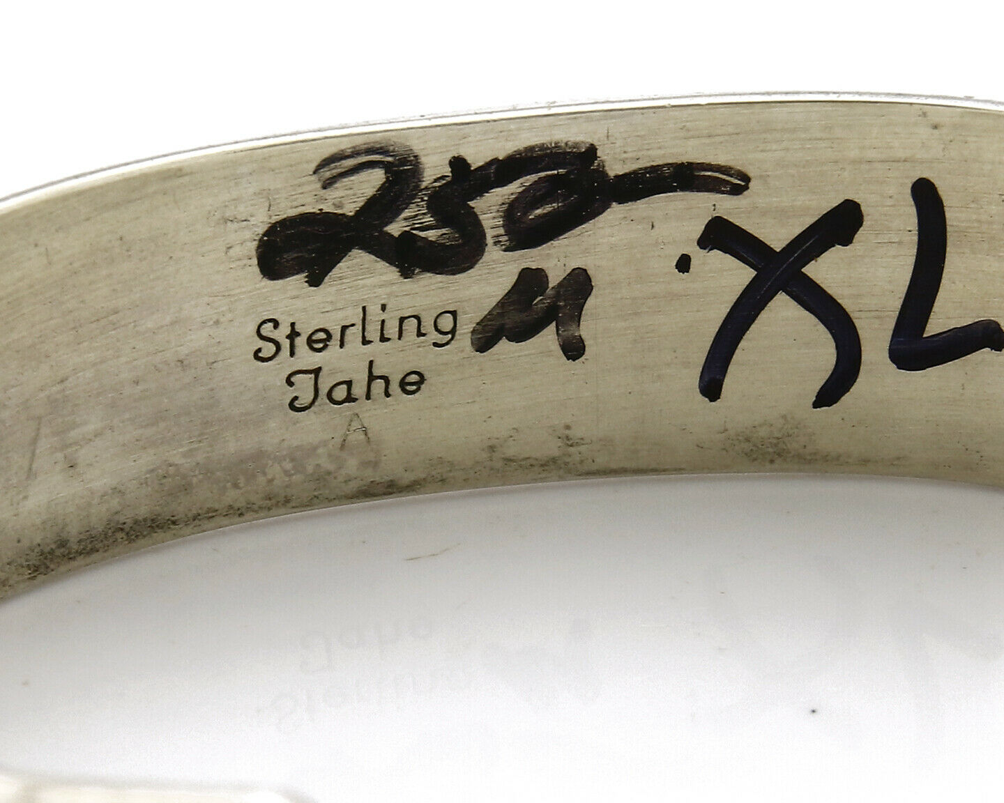 Women's Navajo Bracelet .925 Silver Hand Stamped Cuff Signed TAHE C.1980's