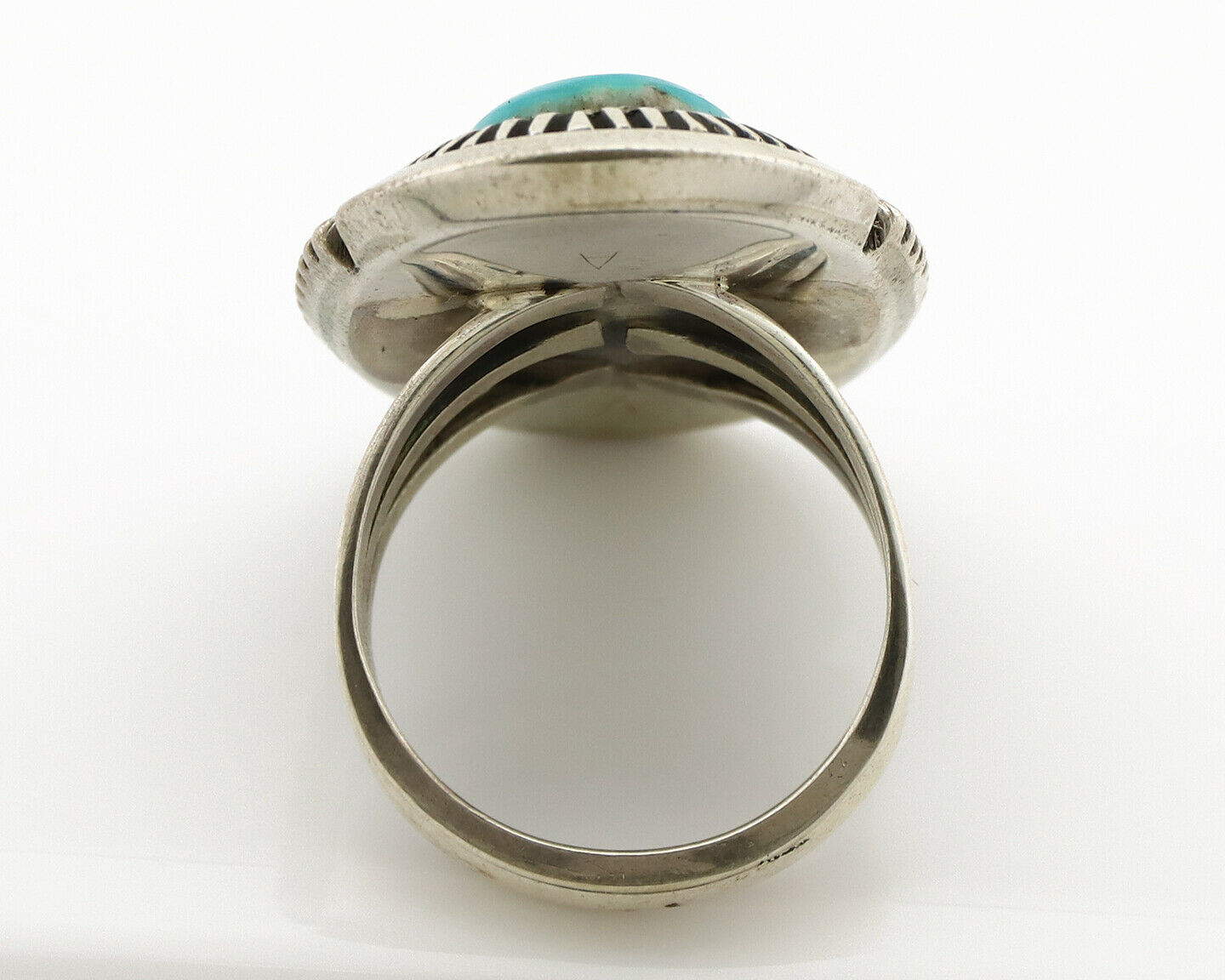 Navajo Ring .925 Silver Nevada Turquoise Native American Artist C.1980's