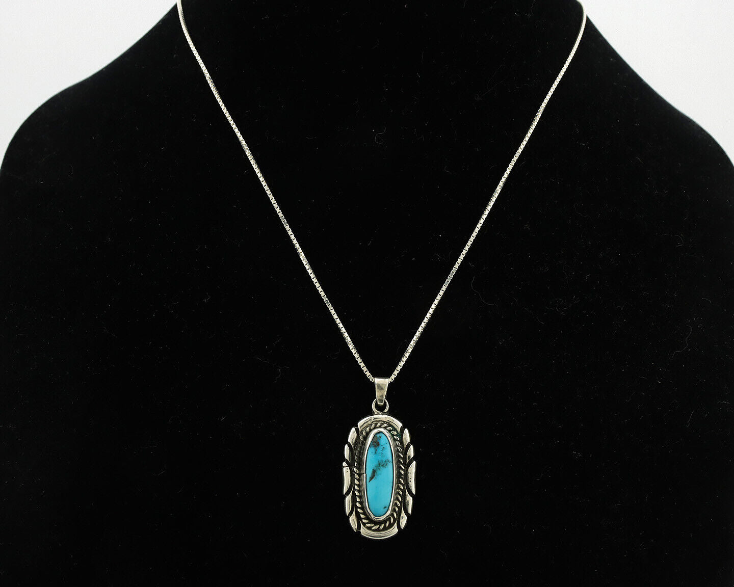 Navajo Necklace .925 Silver Sleeping Beauty Turquoise Signed M Montoya C.80's