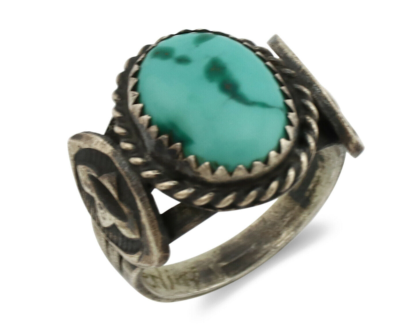 Navajo Ring .925 Silver Blue Turquoise Artist Signed FA C.1980's