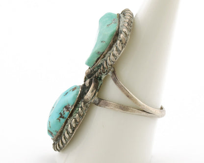 Navajo Ring .925 Silver Globe Turquoise Native American Artist C.1980's