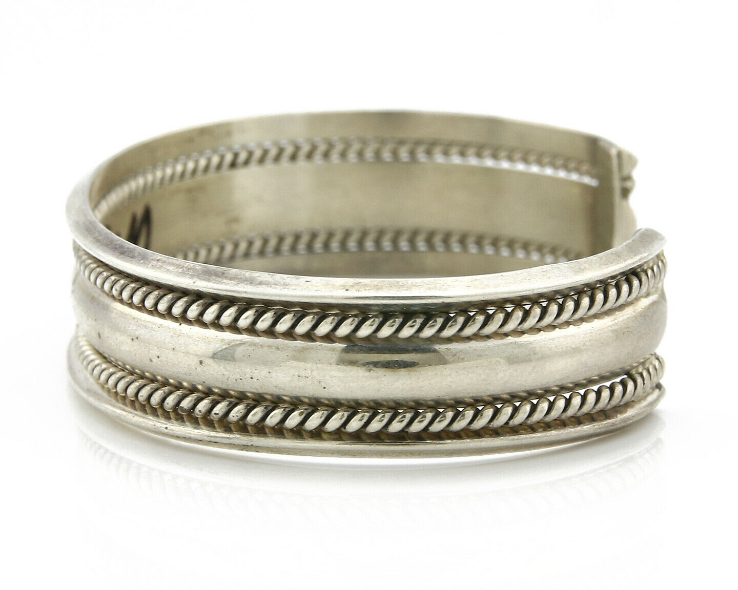 Navajo Bracelet .925 Silver Handmade Hand Stamped Signed Artist TAHE Circa 1980s