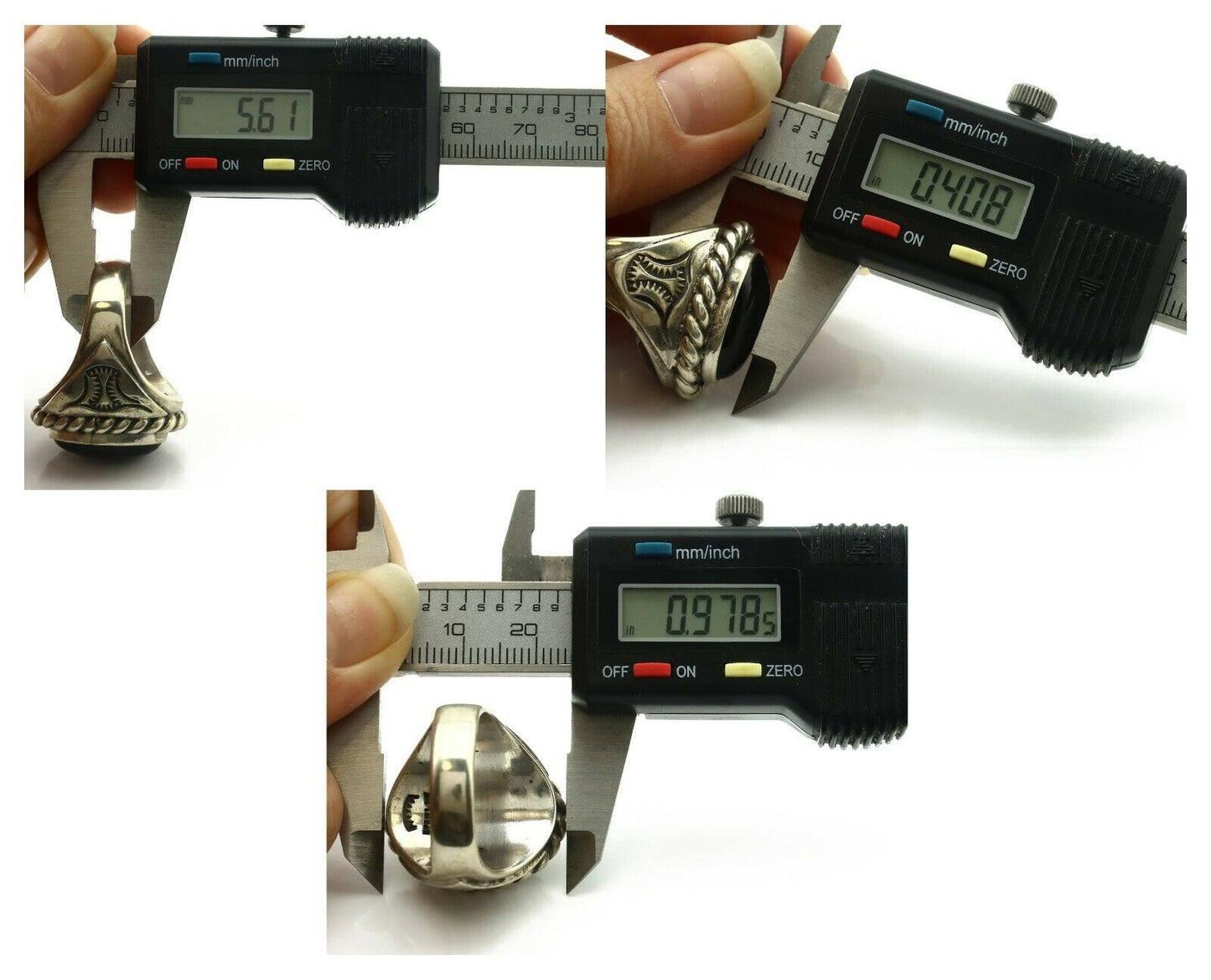 Navajo Ring .925 Silver Onyx Artist Signed Apache Manufacturing C.80's