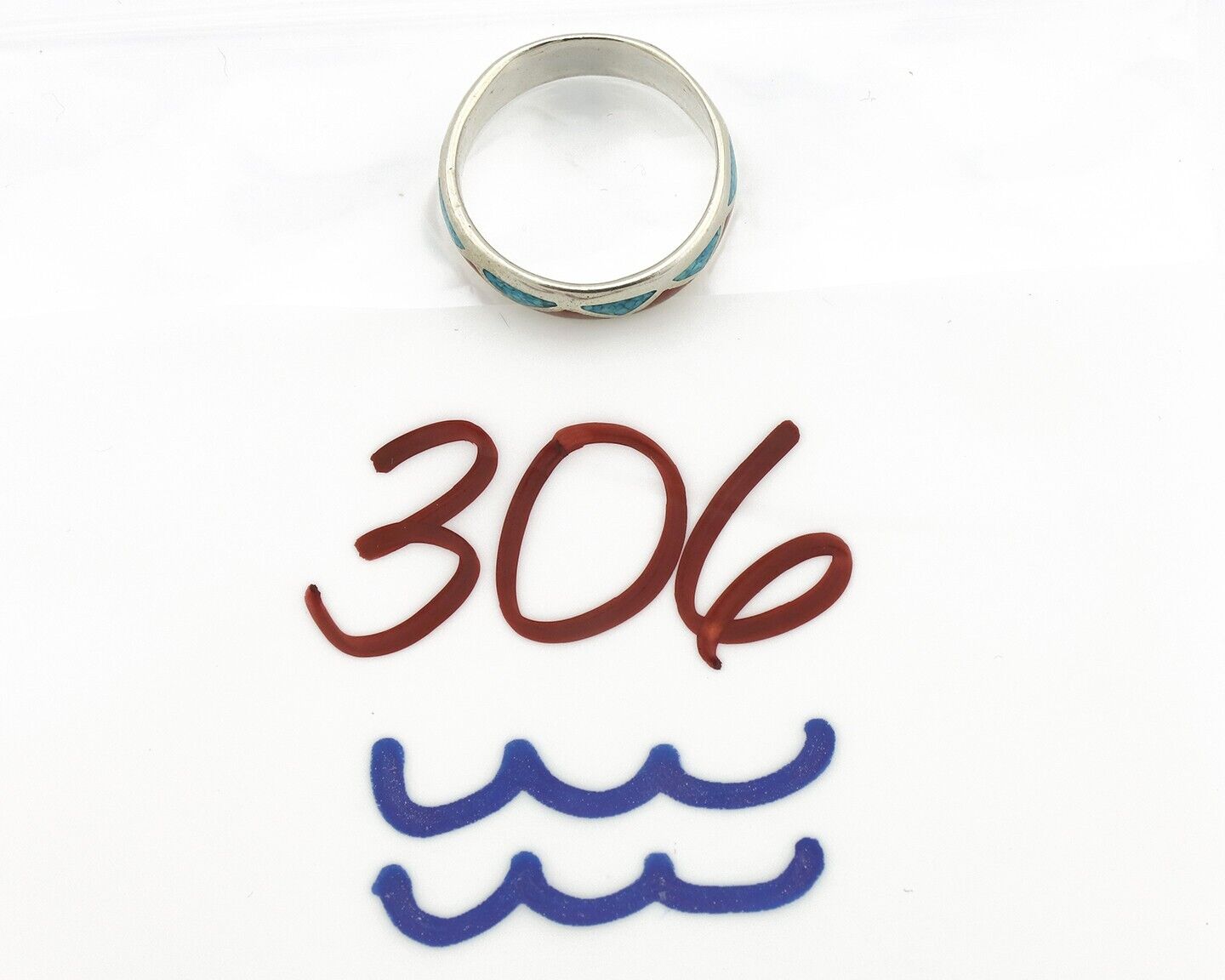Navajo Ring 925 Silver Natural Turquoise & Coral Native American Artist C.80's