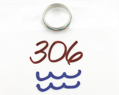 Navajo Ring 925 Silver Natural Turquoise & Coral Native American Artist C.80's