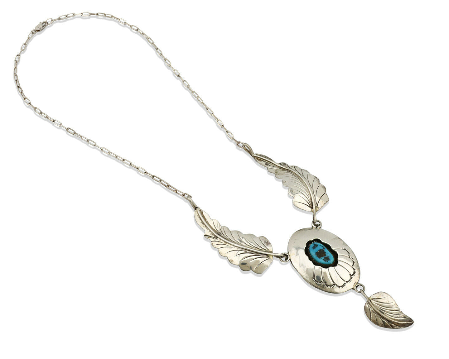 Navajo Necklace .925 Silver Sleeping Beauty Turquoise Signed M C.80's